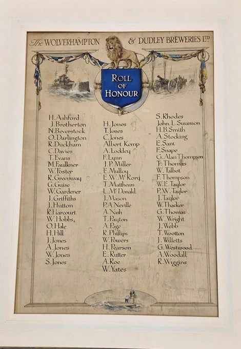 A roll of honour of Banks's Brewery employees who served in the First World War.