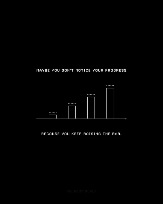 Bar chart showing progress growing taller with dotted lines above each bar