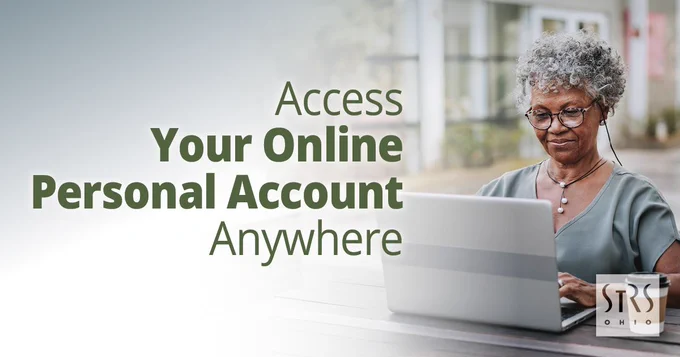 Person looking at laptop with the text "Access Your Online Personal Account Anywhere."