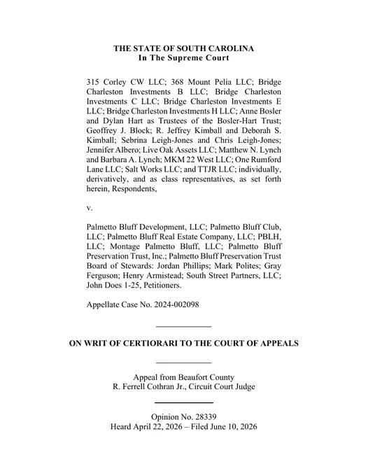 Page 1 of the opinion Corley v. Palmetto Bluff Development