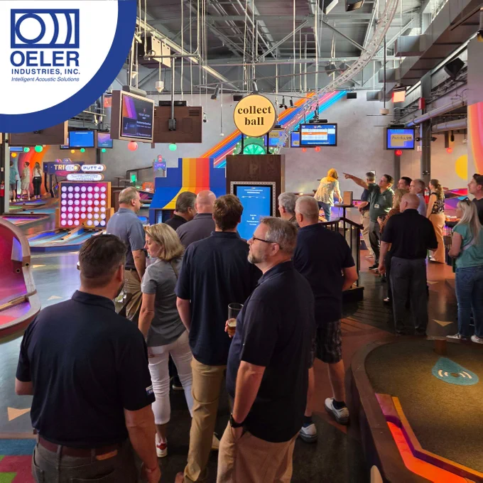 Photo from the CSI Pittsburgh event at PuttShack with the Oeler Industries, Inc. logo in the upper-left corner