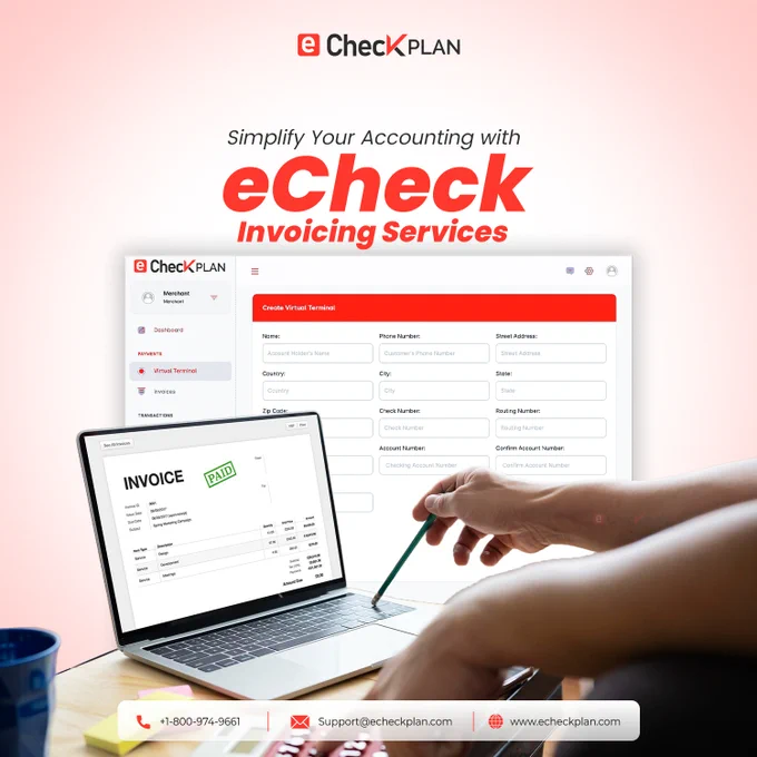 Get Paid Faster with eCheck Invoicing!

Sending invoices and collecting payments shouldn't be complicated.

With eCheckPlan, you can create invoices, send payment requests, and accept secure #eCheck #payments—all from one easy-to-use platform.

▪ Send invoices in minutes
▪ Accept payments online
▪ Manage recurring billing
▪ Track payments with ease
▪ Simplify your accounting process

Spend less time chasing payments and more time growing your business.
