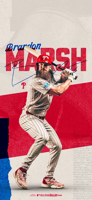 Phone wallpaper featuring Brandon Marsh. A cutout of Marsh is pictured over an All-Star Game themed background.