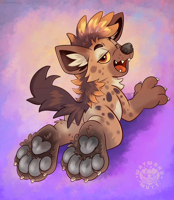 A smug hyena laying down and showing off their lovely chunky paws. 
