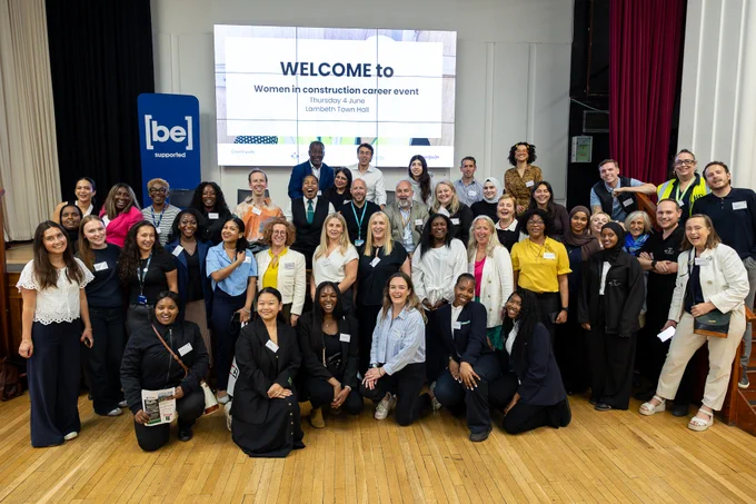 Group photo of women at a 'Women in Construction career event' in Lambeth Town Hall.