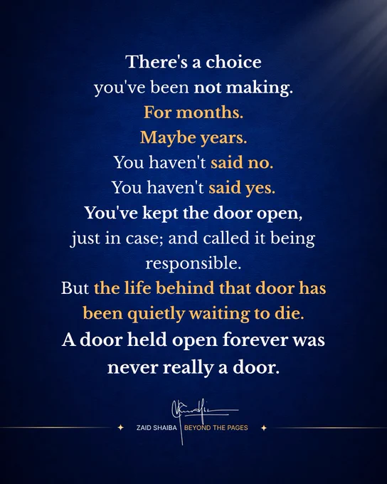 Dark blue quote graphic questioning whether indecision is itself a hidden decision.