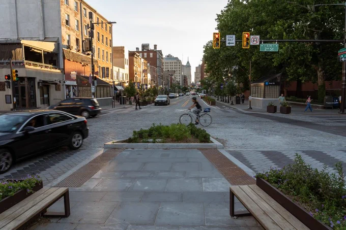 Street improvement project on Market Street in Old City, Philadelphia.