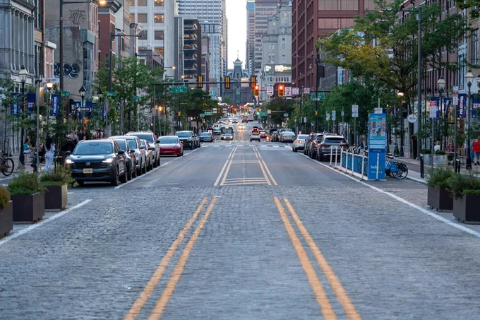 Street improvement project on Market Street in Old City, Philadelphia.