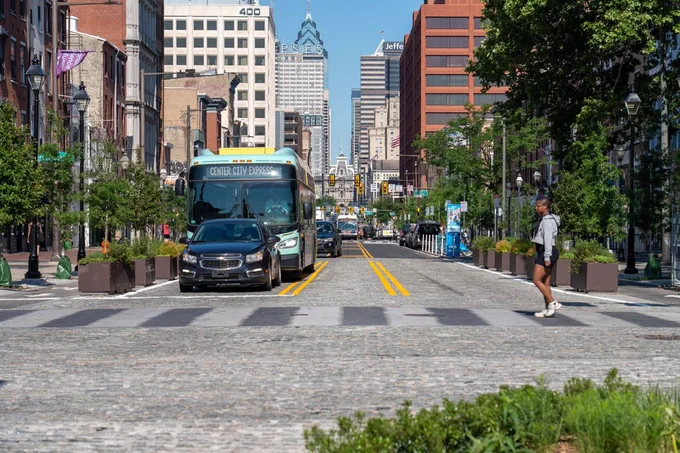 Street improvement project on Market Street in Old City, Philadelphia.