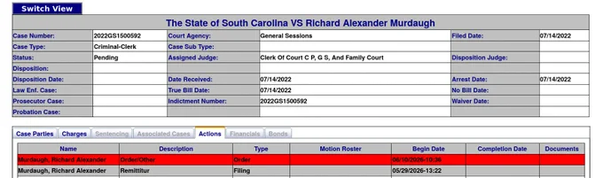 one of the Murdaugh case dockets. An order that was filed on June 10 at 10:35 AM is highlighted red
