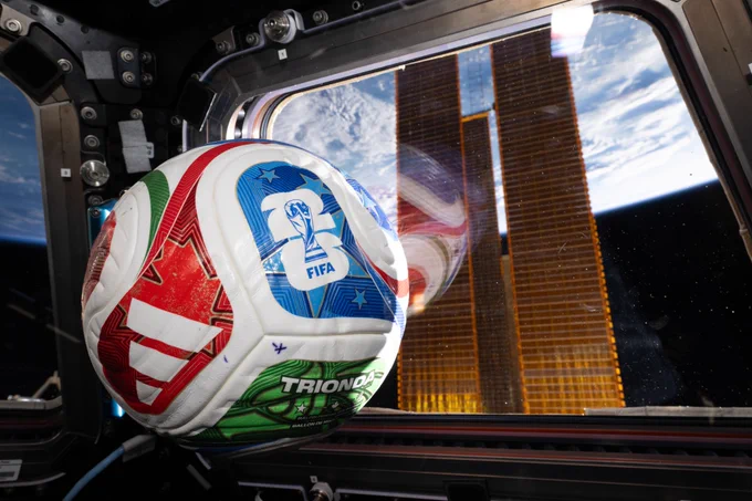 Researchers tested soccer balls aboard the International Space Station to study how internal mass affects motion and stability in microgravity. Credit: NASA 
