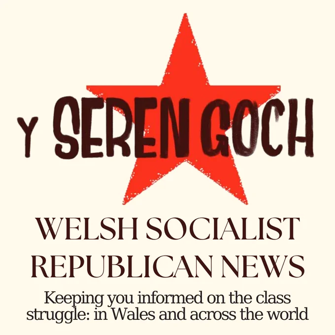 Y Seren Goch symbol, with text before the red star.

Below, text reads:

Welsh Socialist Republican News. 

Keeping you informed on the class struggle: in Wales and across the world.