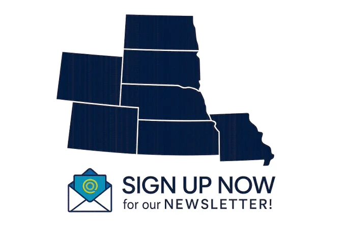 Graphic with a REL Central region map above an envelope icon with an “@” symbol next to the text: “SIGN UP NOW For our NEWSLETTER!” 