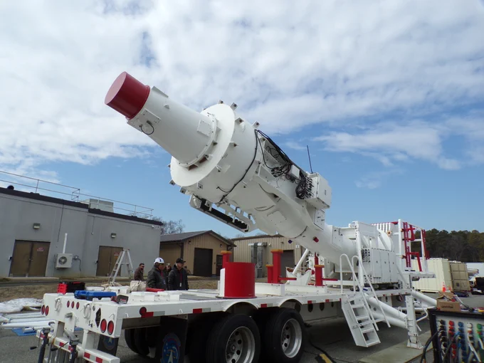 U.S. Naval Research Laboratory and L3 Harris engineers unstow the antenna pedestal at the Blossom Point Tracking Facility, 1Q CY 26, following transportation from the L3 Harris facility the system was integrated at in Colorado Springs, Colo. (U.S. Navy photo)
