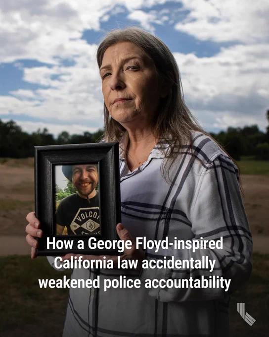 Jeanelle Couch holds a photo of her son, David Couch, while standing in Cascade Park in Redding on April 8, 2026. David Couch was killed in a shooting involving a California Highway Patrol officer in front of his home in February 2023. Photo by Larry Valenzuela, CalMatters