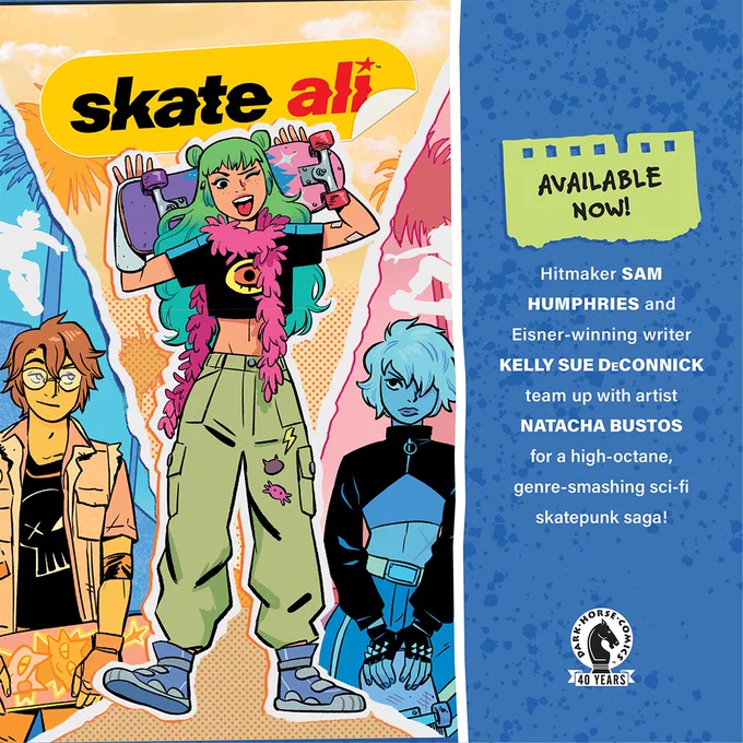 Promotional graphic for Skate Ali issue #1, featuring a cover illustrated by Natacha Bustos