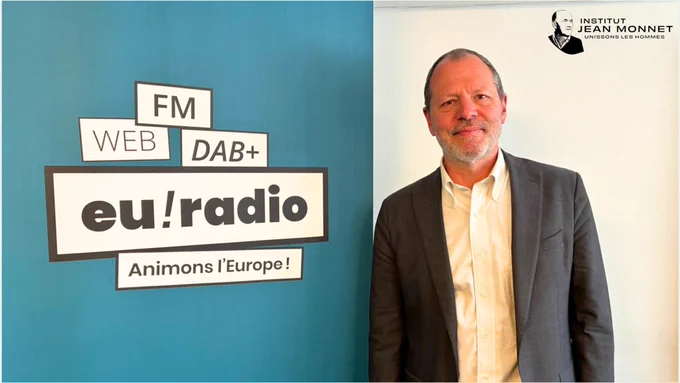 Jean-Marc Lieberherr Président de l'Institut Jean Monnet donne l'interview sur Jean Monnet à l'Euradio. Europe, Déclaration Schuman, Aimons l'Europe