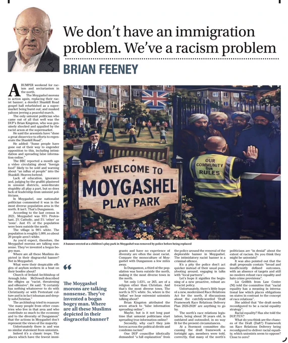 Image is an article by Brian Feeney.