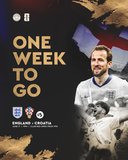 One week to go until England's first match in the World Cup 2026.
