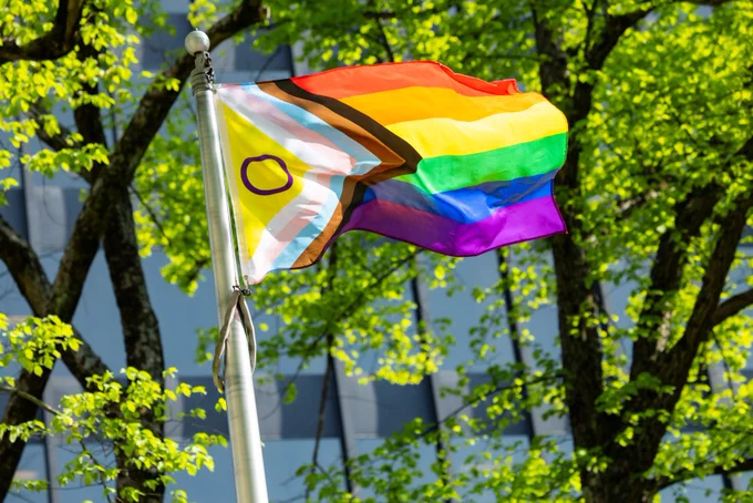 The Pride flag flying.