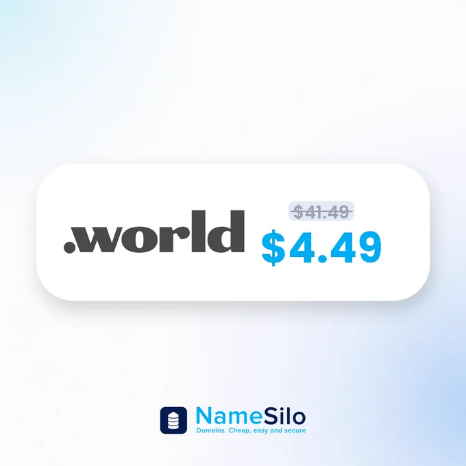 NameSilo .WORLD price card, $4.49 first year, was $41.49