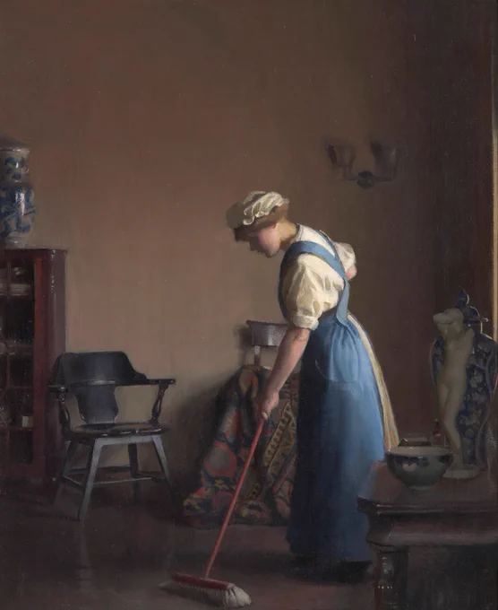 'Girl Sweeping' (Niña barriendo)
Creación hacia 1912.
Técnica: Óleo sobre lienzo.
Dimensiones: 43,8 × 36,8 cm.
Ubicación: Museo Newfields, Indianapolis, Indiana, Estados Unidos.
Autor: William M. Paxton (estadounidense, 1869-1941)
#arts #paintings