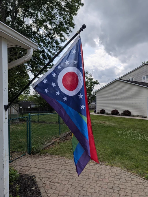 The flag of Ohio with ROYGBV stripes