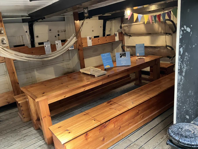 The mess room of the RRS Discovery where the other  ranks ate and slept

The 1902 Antarctic Expedition, like everything else at the time, was very class conscious