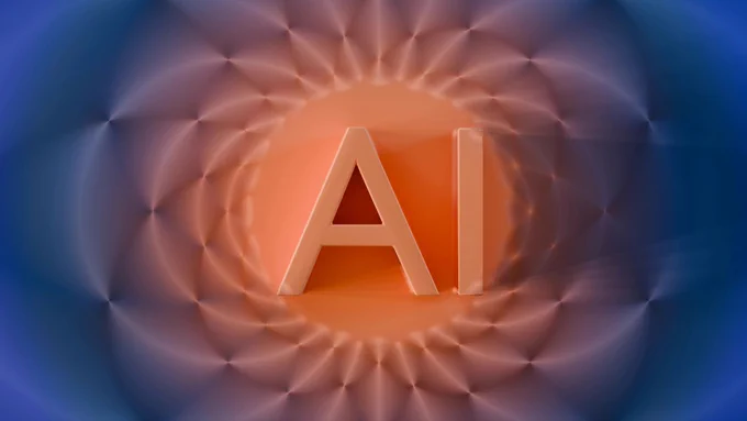 AI letters with a glowing orange and blue background.