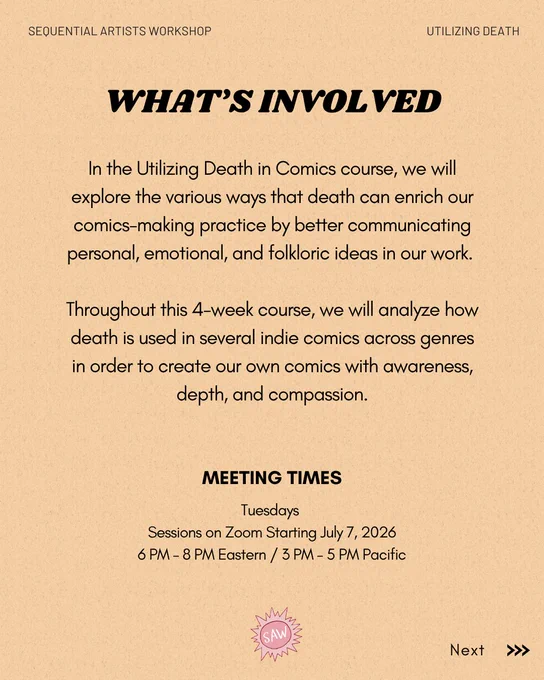 Promo for new online workshop Utilizing Death with Lillie Harris Starts July 7, 2026. 