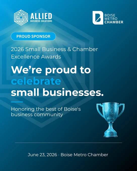 Promotional graphic for the 2026 Small Business & Chamber Excellence Awards, highlighting the celebration of small businesses in Boise.