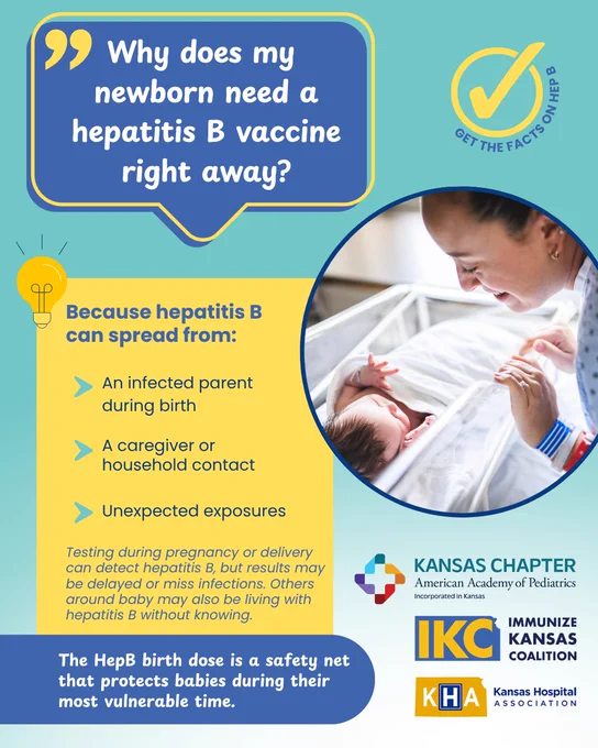 Infographic explaining why newborns need the hepatitis B vaccine immediately to prevent infection from parents or caregivers.