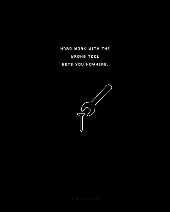 Minimalist illustration of a wrench gripping a nail — Hard work with the wrong tool gets you nowhere