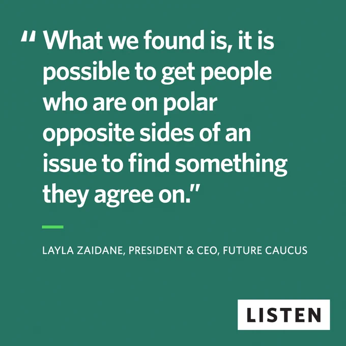 Quote by Layla Zaidane about uniting people with opposing views to find common ground on issues.
