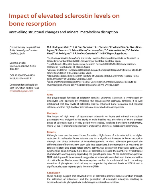 Bone & Joint Research. Abstract text for article titled 'Impact of elevated sclerostin levels on bone resorption'.