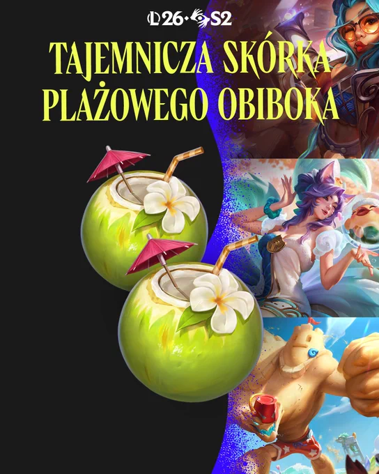 Obraz przedstawiający skórkę LeBlanc z Wybrzeża Grzechu (Prestiżową) wraz z innymi emotkami i nagrodami dostępnymi w Przepustce aktu II sezonu 2 League of Legends w 2026 roku: Pandemonium.