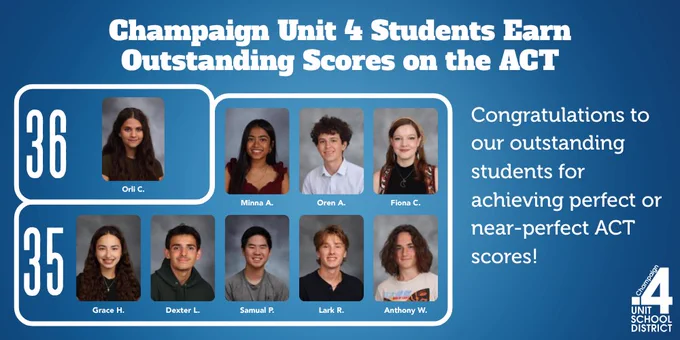 Champaign Unit 4 Students Earn Outstanding Scores on the ACT