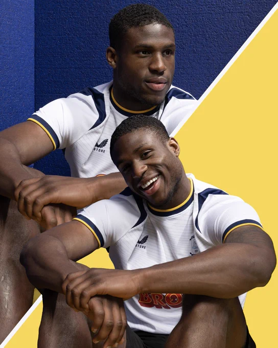 Two photos of Thierry Small on the home kit shoot.