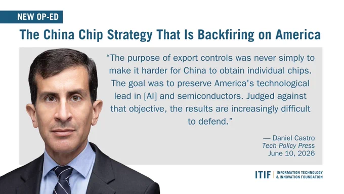Op-ed discussing the unintended consequences of U.S. export controls on technology. Includes a quote from Daniel Castro.
