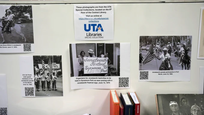 Pictured are historical photos on display of past Juneteenth celebrations. 