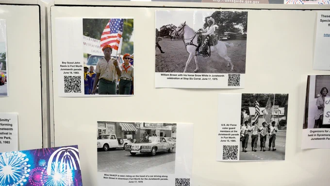Pictured are historical photos on display of past Juneteenth celebrations. 
