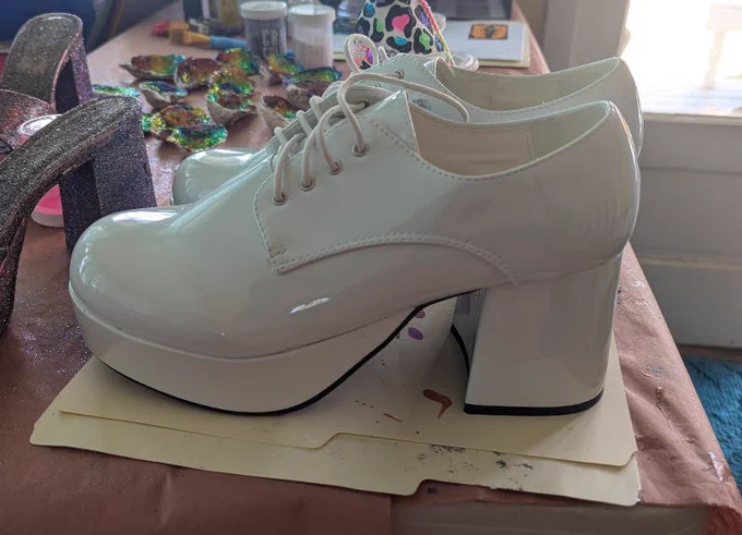 white platform patent leather shoes