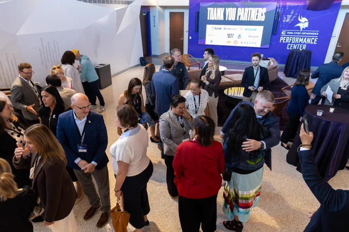 Guests gather and network during a reception recognizing the partners who helped bring the 2028 NFL Draft to Minnesota.