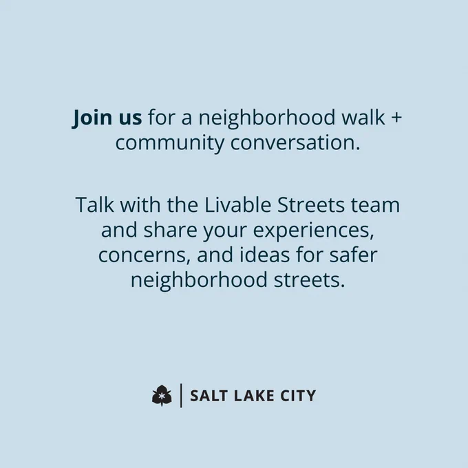 A promotional graphic for a neighborhood walk and community conversation.