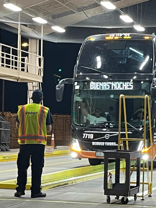 FMCSA safety inspecctor inspects a motorcoach. 