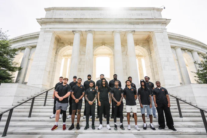Photo of the Commanders 2026 rookie class at Arlington National Cemetery.
