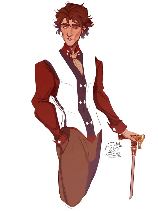 Doodle of Viktor (Arcane) from S1. He's dressed the same as his first appearance; he's looking at something on his right, his left hand on his cane and his right one inside his pants pocket 