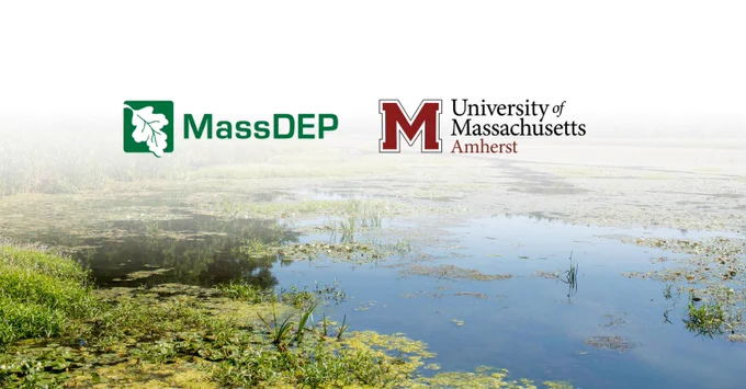 Scenic Wetland View in Northampton with MassDEP and UMass Amherst logos