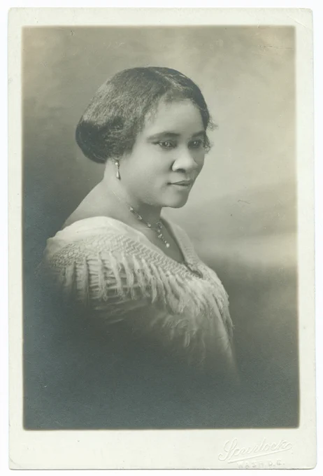 Portrait of Madam C.J. Walker, early twentieth-century Black entrepreneur and the first self-made female millionaire in America. Credit: Collection of the Smithsonian National Museum of African American History and Culture, Gift of A'Lelia Bundles / Madam Walker Family Archives.
