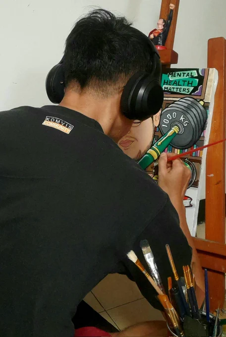 Lukisan karikatur seni kanvas warna color 
